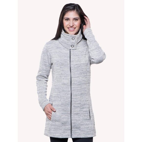 Kuhl Women's Alaska Sweater Jacket MEDIUM Long Gray Full Zip Knit Outdoor Fleece - Picture 1 of 7